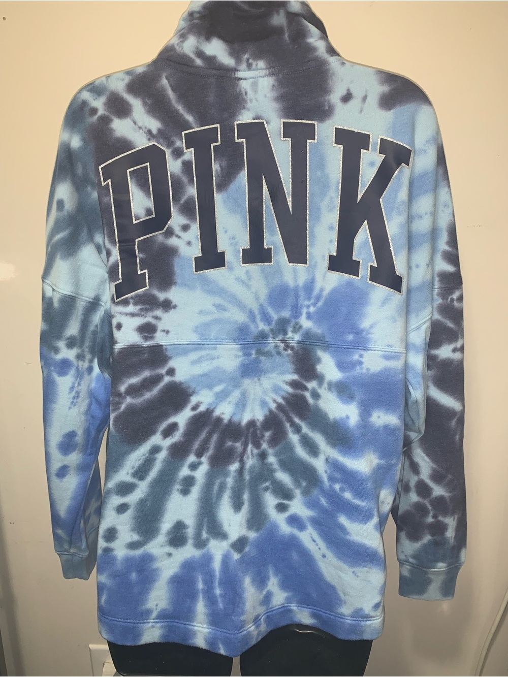 🦋PINK VS blue wave Beachy tie-dye swirl Cowl neck Logo Sweatshirt